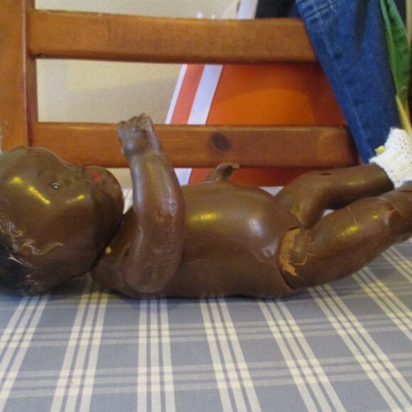 VTG 11" Black baby boy composition Doll, w/jointed limbs doll 1930's. TLC - Picture 5 of 11
